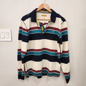 Fat Face Rugby Polo Shirt Mens M Long Sleeve Stripes Athlesuire Heavy Cotton